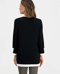 Jm Collection Petite Solid 3/4-Sleeve Splitneck Side-Slit Tunic, Macy's Exclusive