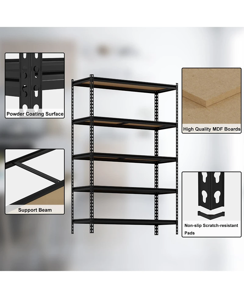homfan Heavy Duty 5-Tier Garage Storage Rack – Adjustable Metal Utility Shelving Unit – 3850 lbs Total Load – for Basement, Kitchen, Pantry, Laundry