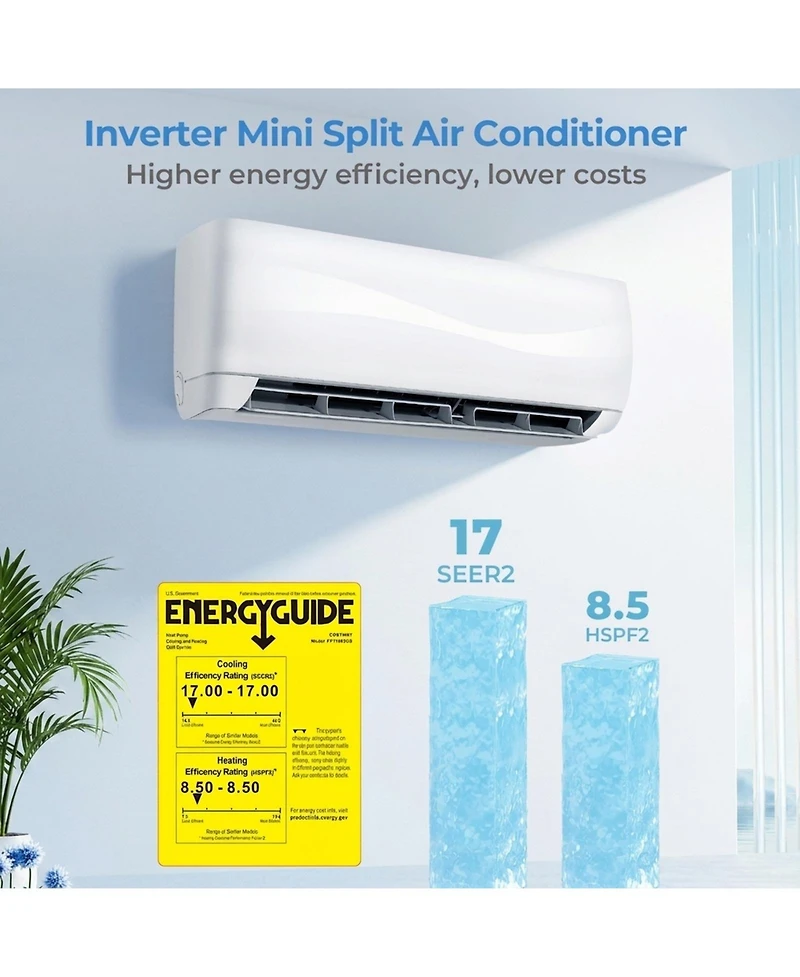 12000 Btu 17 SEER2 208-230V Ductless Mini Split Air Conditioner with Heat Pump