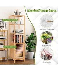 sumyeg 4-Tier Slim Bamboo Floor Storage Cabinet with Shutter Door and Anti-Tip Kit