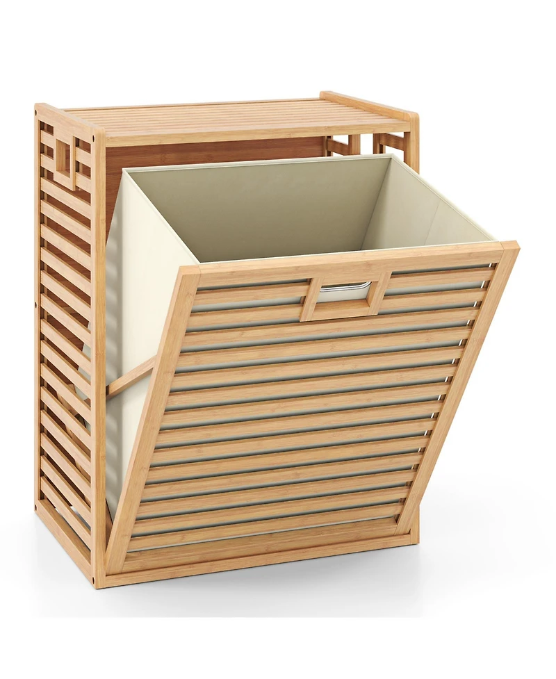 sumyeg 18 Gallon Bamboo Tilt-Out Laundry Hamper with Removable Fabric Bin