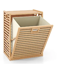 sumyeg 18 Gallon Bamboo Tilt-Out Laundry Hamper with Removable Fabric Bin