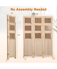 sumyeg 3-Panel Folding Privacy Screen with Swivel Paulownia Wood Photo Frames