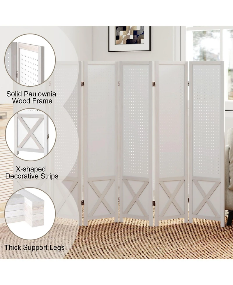 sumyeg 6-Panel Pegboard Room Divider 67-Inch Tall Foldable Privacy Screen