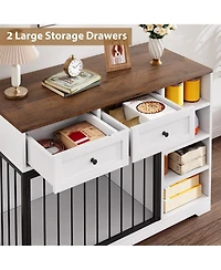 homfan Furniture-Style Dog Crate End Table or Tv Stand, Engineered Wood and Reinforced Iron Bar Pet Cage with Storage, Easy Assembly