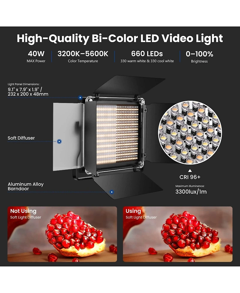 Neewer Led Video Light with 75 inches, 660 Led, 5600K