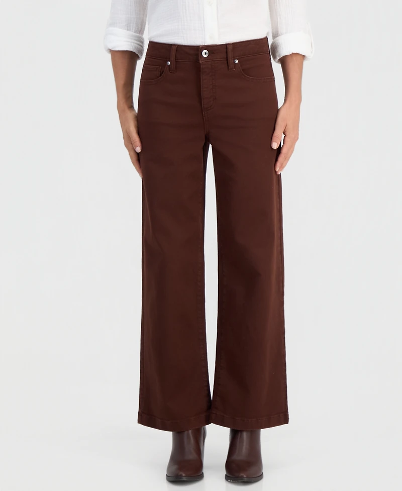 Style & Co Petite High-Waist Wide-Leg Twill Pants, Macy's Exclusive