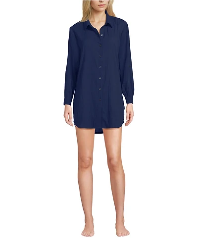 Lands' End Women's New Button-Up Shirt Cover-Up Dress