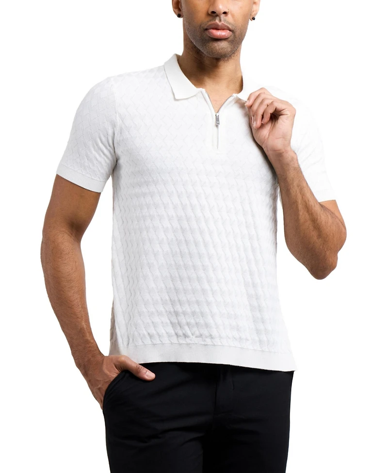 Xray Men's Quarter Zip Allover Argyle Knit Sweater Polo