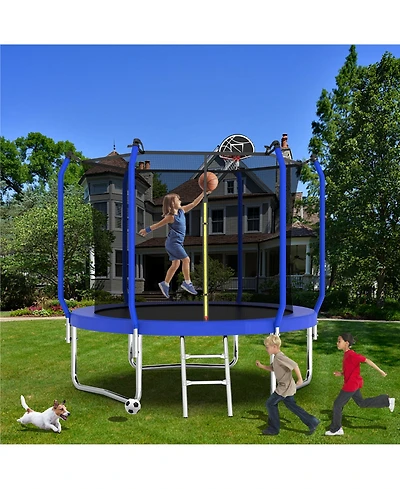 Zeny Trampoline with Basketball Hoop, Astm Approved Reinforced Type Outdoor Trampoline with Enclosure Net