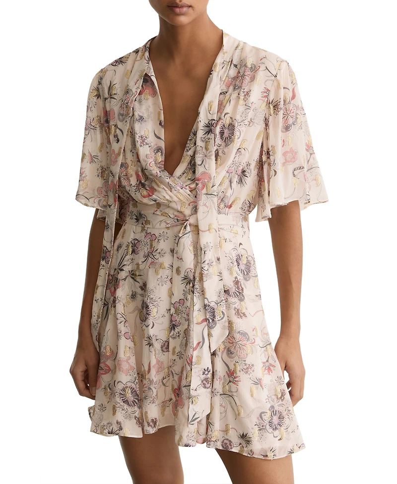 Reiss Women's Metallic-Floral Flippy Mini Dress
