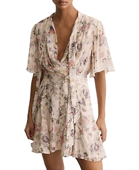 Reiss Women's Metallic-Floral Flippy Mini Dress