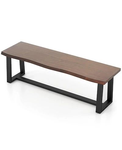 Gouun 56.5-Inch Acacia Wood Dining Bench with Wavy Edge Design
