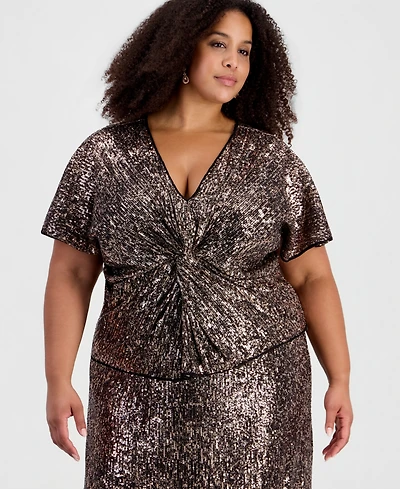 Muse Plus Sequined V-Neck Dolman-Sleeve Top