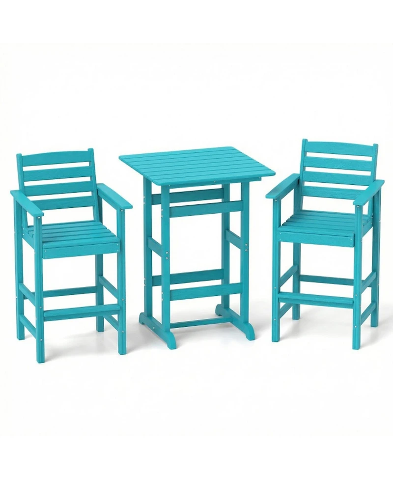 Gouun 3-Piece Outdoor Bar Set with Square High-Top Table and 2 Bar Chairs