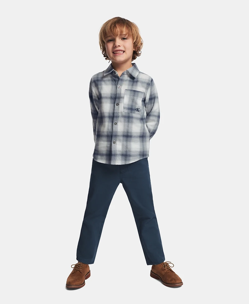 Calvin Klein Boys' 2T-7 Long-Sleeve Shirt and Pants, 2-Piece Set