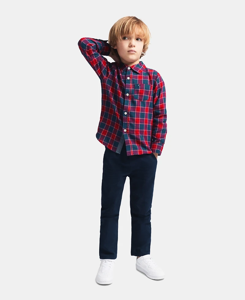 Tommy Hilfiger Toddler Boys' 2T-5T Long-Sleeve Plaid Shirt and Pants, 2-Piece Set