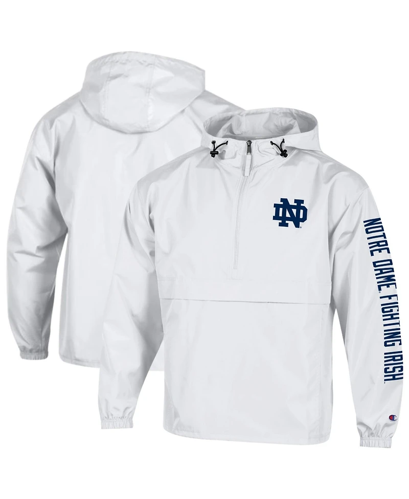 Champion Men's White Notre Dame Fighting Irish Cloud Packable Half-Zip Hooded Jacket