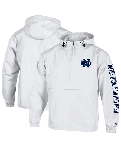 Champion Men's White Notre Dame Fighting Irish Cloud Packable Half-Zip Hooded Jacket