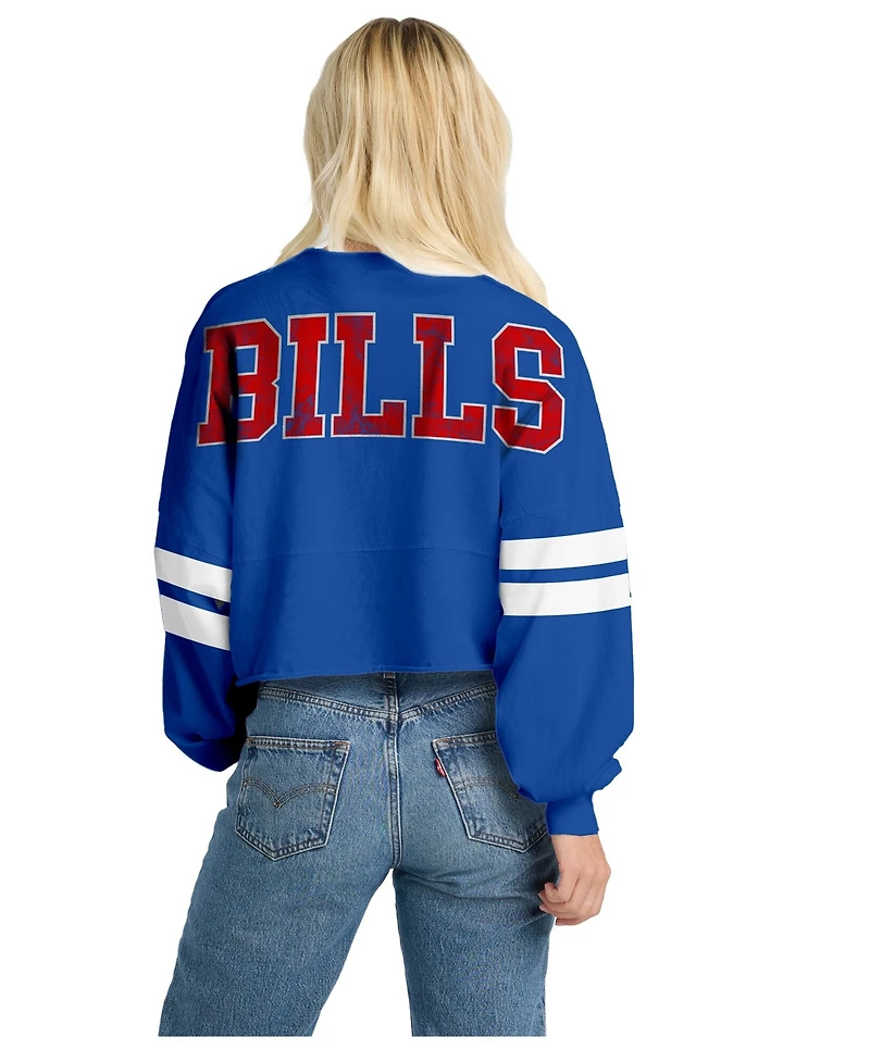 Spirit Jersey Women's Royal Buffalo Bills Oversized Cropped Stripe Long Sleeve T-Shirt