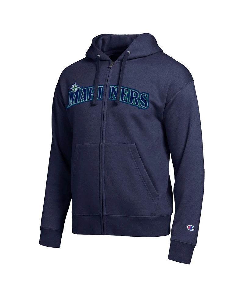 Champion Men's Seattle Mariners Navy All-Star Wordmark Full-Zip Hoodie