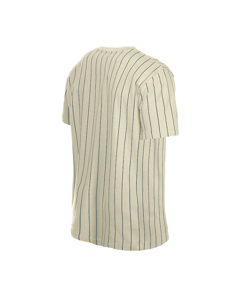 New Era Men's Cream Mesh Back Pinstripe T-Shirt