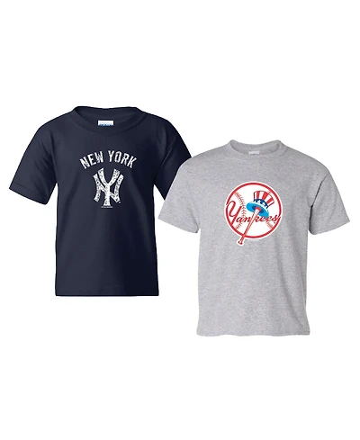 Soft As A Grape Big Boys and Girls Navy/Heather Gray New York Yankees Cooperstown 2-Pack T-Shirt Set