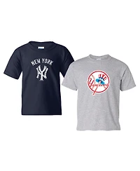 Soft As A Grape Big Boys and Girls Navy/Heather Gray New York Yankees Cooperstown 2-Pack T-Shirt Set