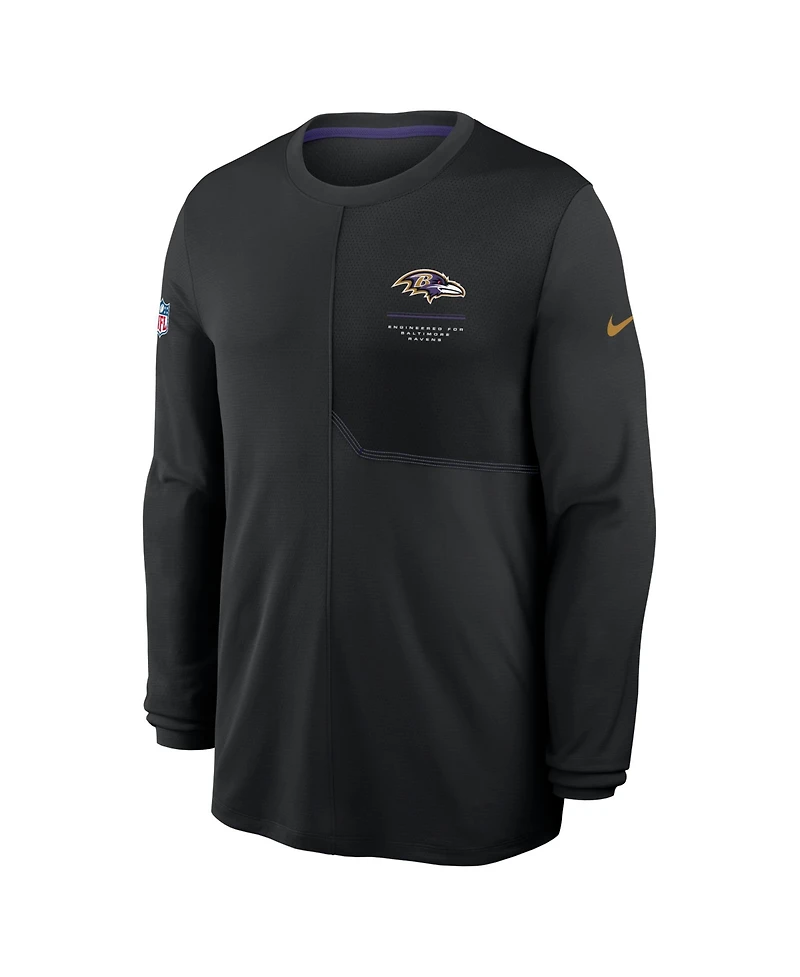 Nike Men's Black Baltimore Ravens Sideline Coaches Uv Dri-fit Long Sleeve Shirt