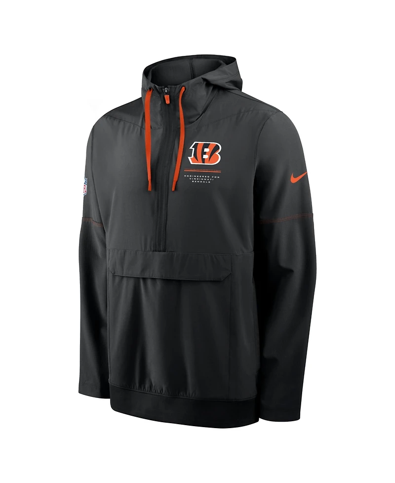 Nike Men's Black Cincinnati Bengals Sideline Anorak Half-Zip Hooded Jacket