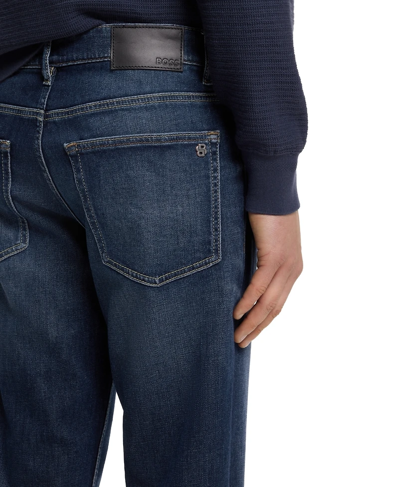 Boss by Hugo Men's Stretch Cotton Contrast Stitching Tapered-Fit Jeans