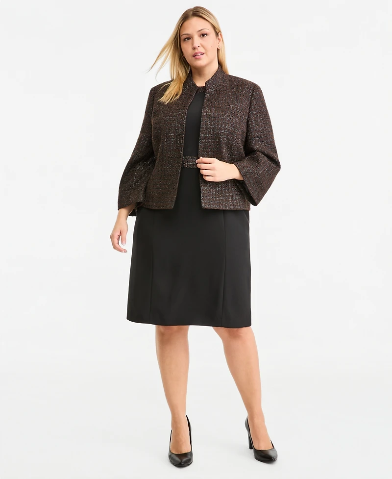 Kasper Plus Stand Collar Bell-Sleeve Open-Front Cardigan