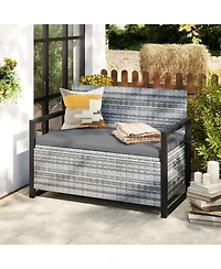 Gouun Outdoor Wicker Storage Bench Loveseat with Hidden Compartment