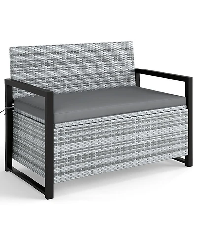 Gouun Outdoor Wicker Storage Bench Loveseat with Hidden Compartment