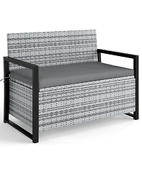 Gouun Outdoor Wicker Storage Bench Loveseat with Hidden Compartment