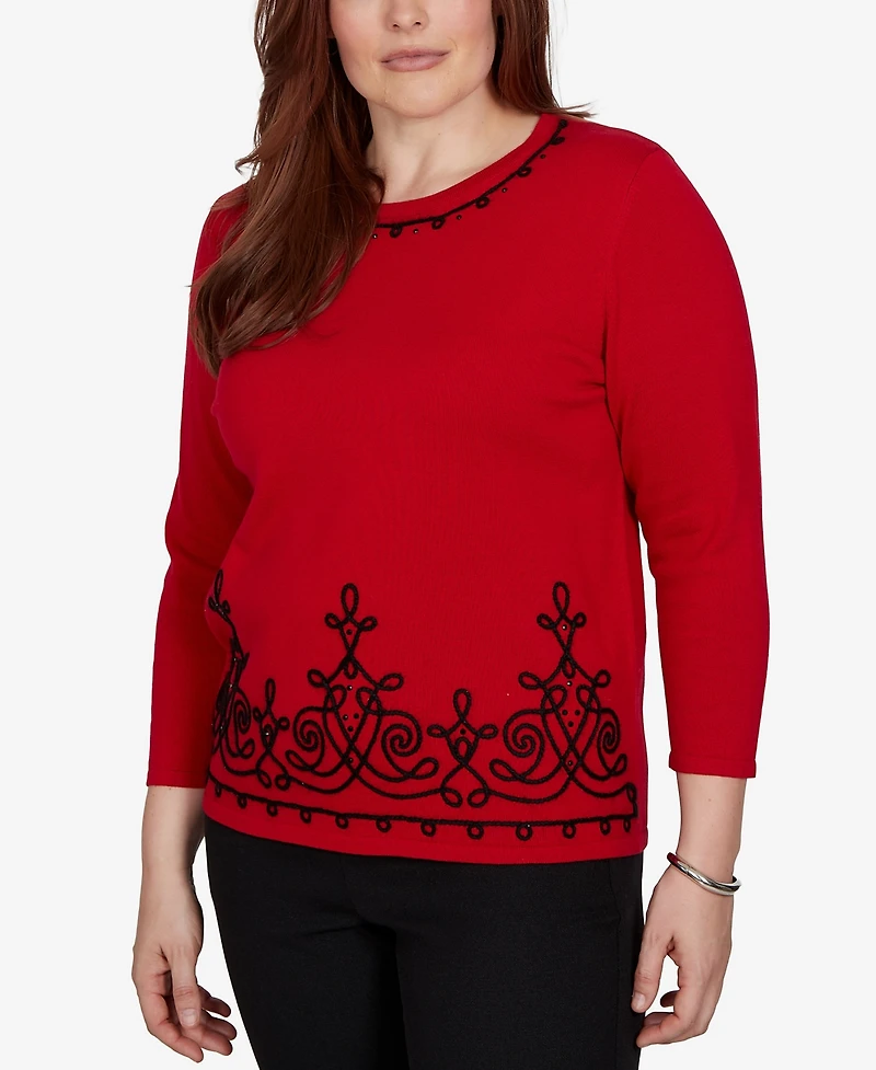 Alfred Dunner Women's Border Scroll Soutache Sweater