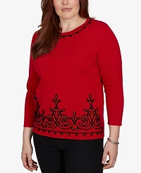 Alfred Dunner Women's Border Scroll Soutache Sweater