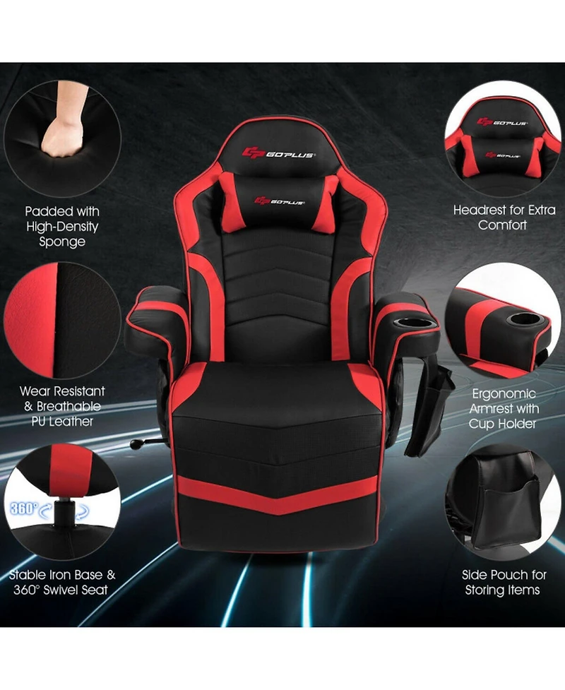 Gouun Ergonomic High-Back Massage Gaming Chair with Footrest and Pillow