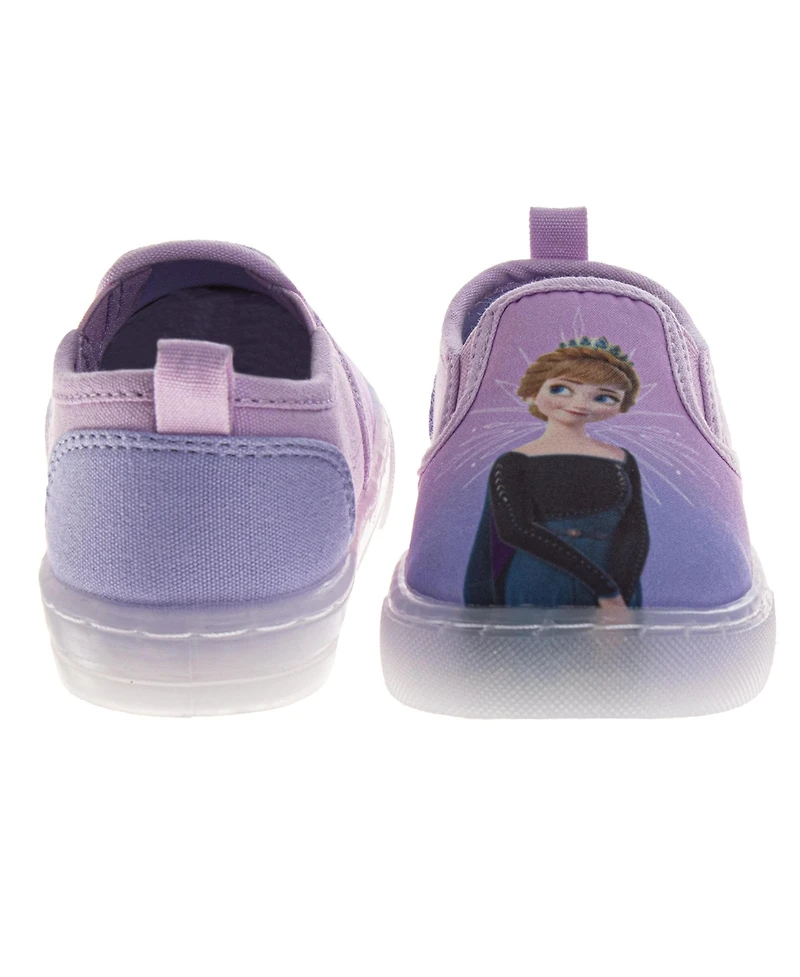 Disney Big Girls Frozen Design Elsa and Anna Slip On Canvas Easy Wear Style Glitter Everyday Comfort
