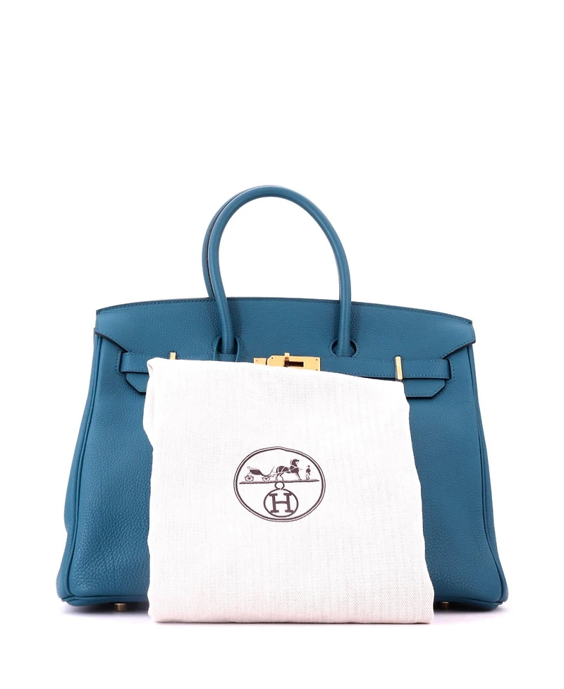 Pre-Owned HERMES Birkin 35 Handbag Blue Togo with Gold Hardware