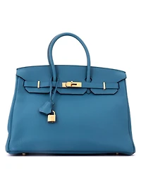 Pre-Owned HERMES Birkin 35 Handbag Blue Togo with Gold Hardware