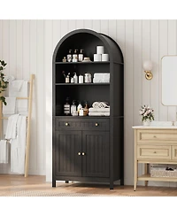 homfan 73 Inch Tall Arched Pantry Cabinet with Drawer, Farmhouse Storage Hutch, Adjustable Shelves for Kitchen and Living Room