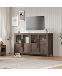 homfan Buffet Cabinet with Glass Doors and Storage, Sideboard for Kitchen, Dining Room, Living Room