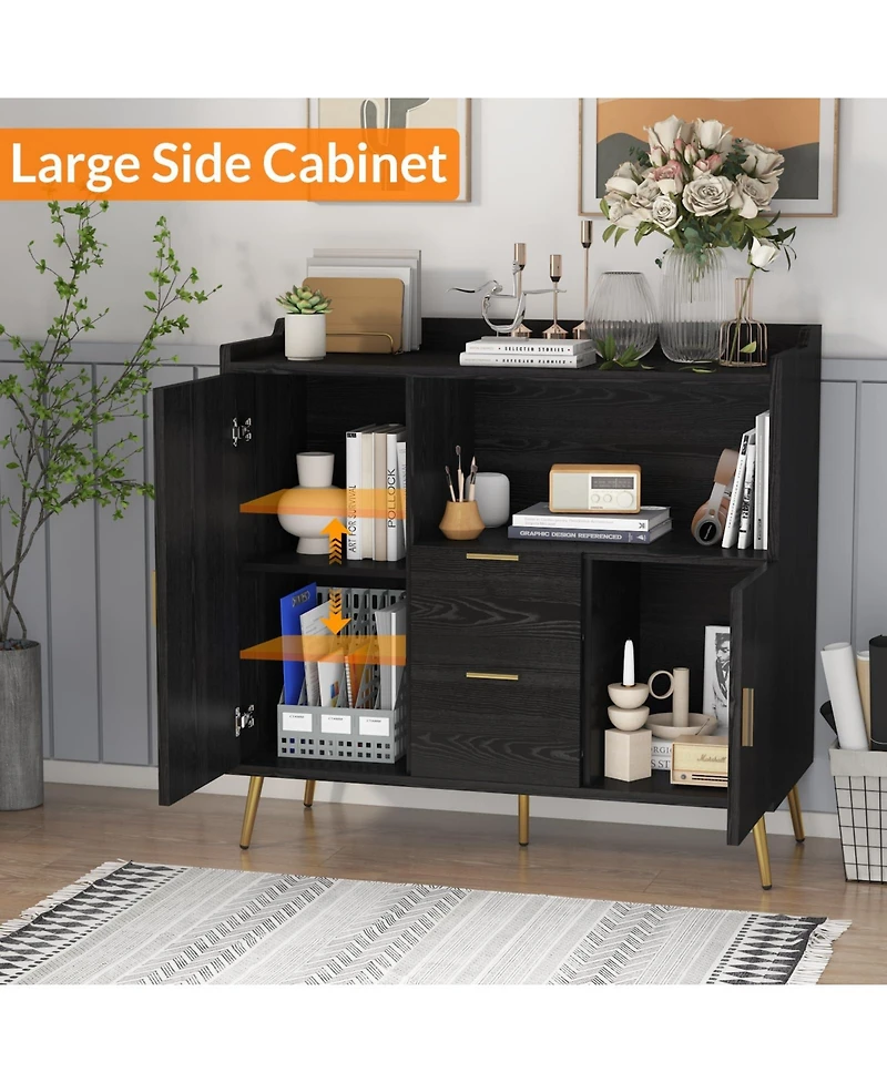 homfan Buffet Cabinet with Storage and Drawers Wood Sideboard with Doors for Dining Room, Living Room, Entryway
