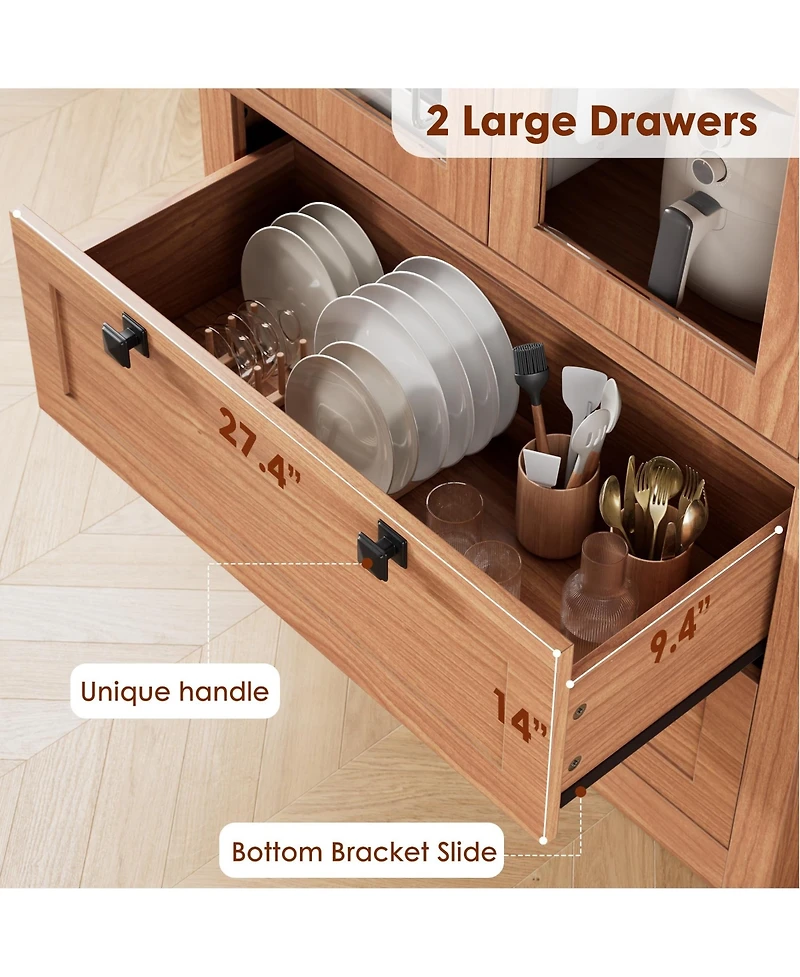 homfan 71 Inch Tall Kitchen Pantry Cabinet with Glass Doors, 2 Drawers and Adjustable Shelves