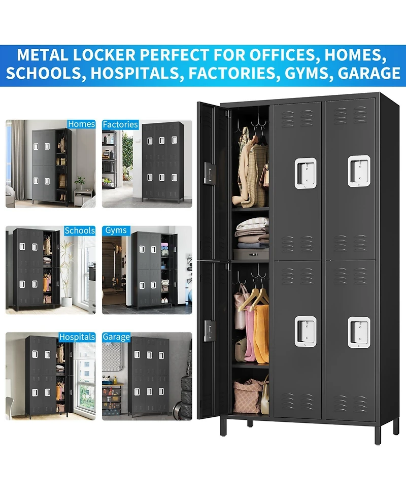 homfan Heavy Duty Steel Storage Locker, 6 Doors, 12 Hooks, Ventilated and Rust-Resistant, Locking Organizer for Office, School, Gym
