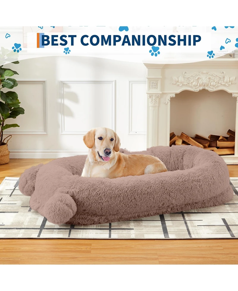 homfan Human Sized Dog Bed, 71 Inch Extra Large Orthopedic Pet Sofa with Soft Faux Fur , and Storage Pockets for Adults Pets