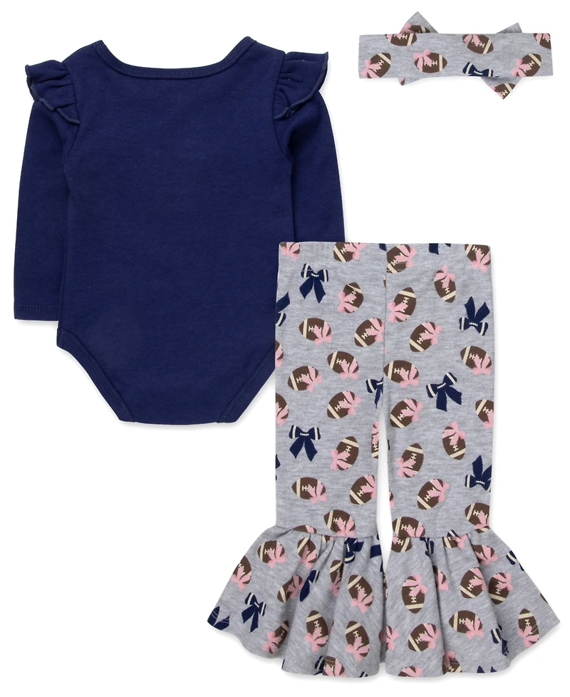 Baby Essentials Girls' Sunday Funday Bodysuit, Pants, and Headband, 3-Piece Set