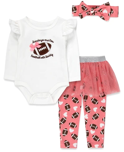 Baby Essentials Girls' Sundays are for Football with Daddy Bodysuit, Leggings and Headband, 3-Piece Set