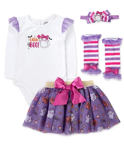 Baby Essentials Girls' Little Boo Bodysuit, Skirts, Leg Warmers and Headband, 4-Piece Set